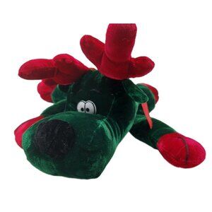 MTY International Reindeer Plush Velvet Green Red Christmas Stuffed Animal 14"
